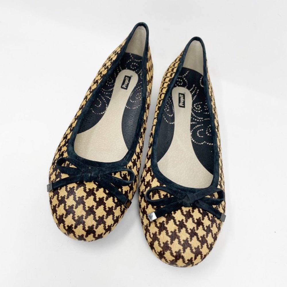 Propet Womens Black Tan Cow hair Leather Herringbone Ballet Flat Size 9.5